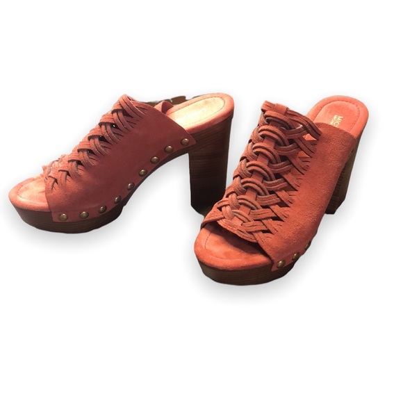 MICHAEL Michael Kors Westley Mule Suede Cinnamon Platform Stacked Heels  9 M - Picture 3 of 16